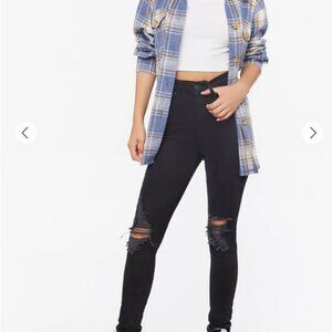 $30 NWT forever 21 with purpose Boyfriend Blackened Distressed Jeans Button Fly